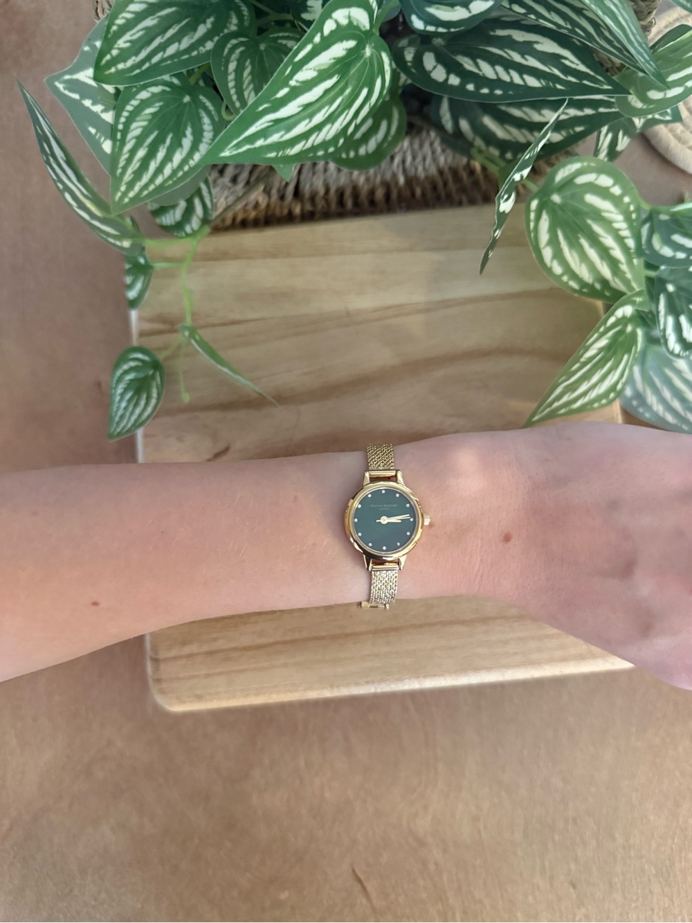 OLIVIA BURTON Gold Mesh Watch with Emerald Dial
